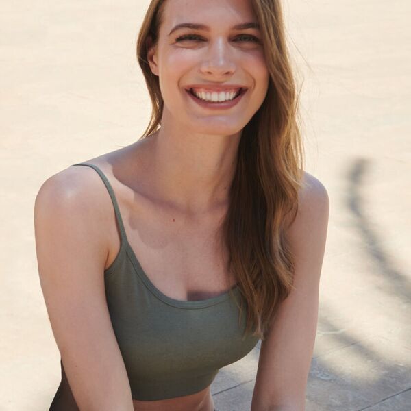 Women's sustainable fashion cropped cami top with adjustable straps Thumbnail